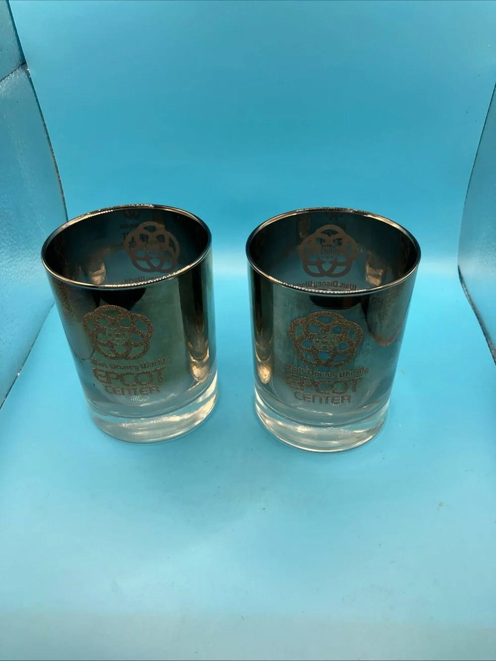 Walt Disney World Epcot Center Mirror Ombre Souvenir Tumbler Glasses vintage